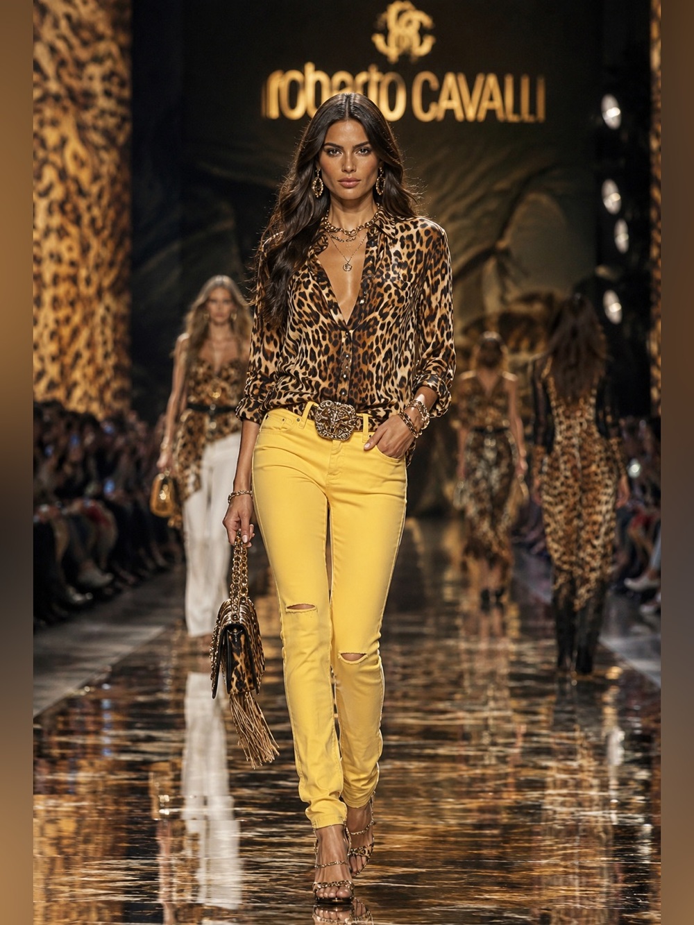 ROBERTO CAVALLI , JUST CAVALLI slashed yellow jeans